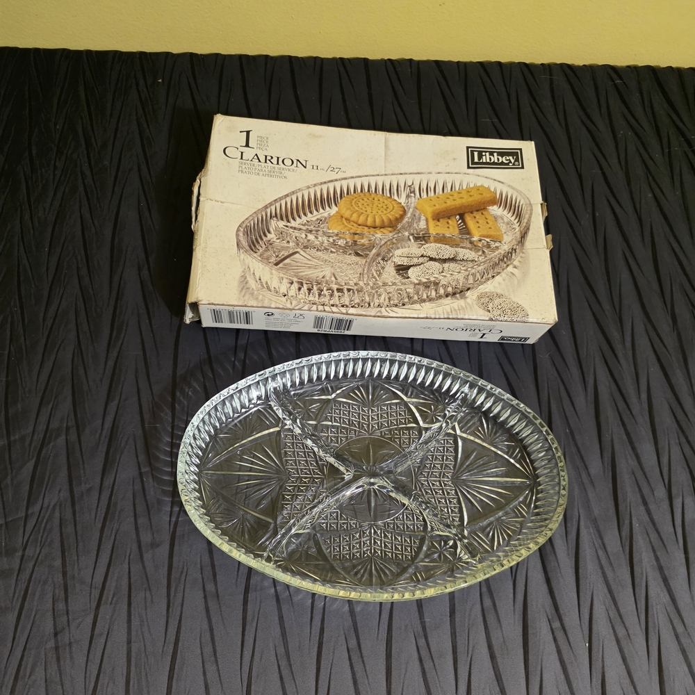 Libbey Clarion Clear Glass Divided Serving Platter